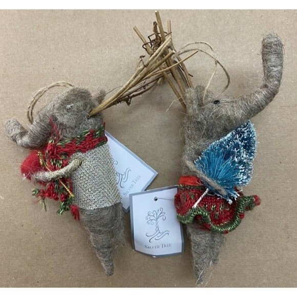 Wooly Christmas Elephant Ornaments Set of 2 By Silver Tree - Picture 3 of 3